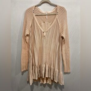 Free People Beige Ribbed Blouse